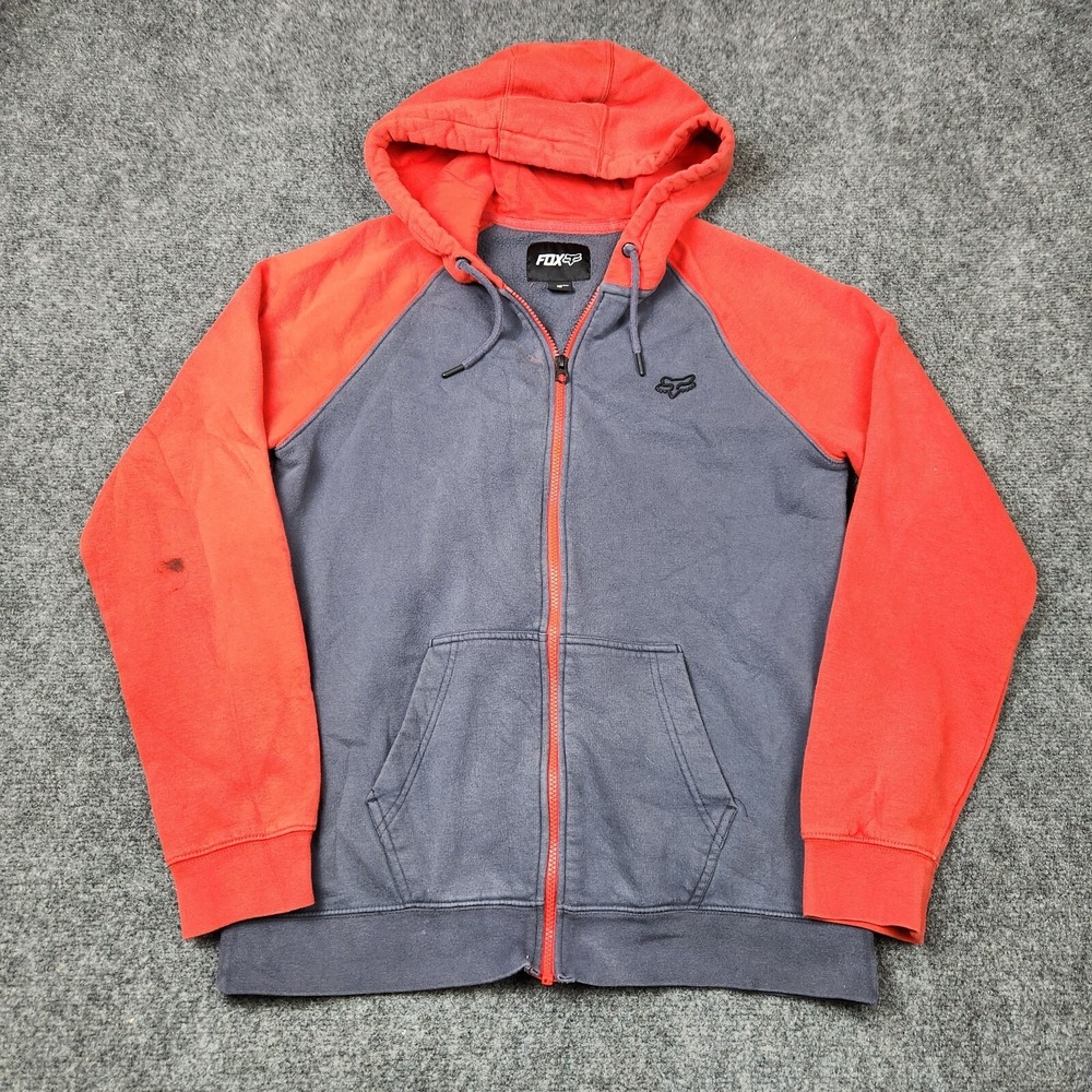 Fox Racing Jacket Mens Medium Red Gray‎ Full Zip Hoodie Sweater